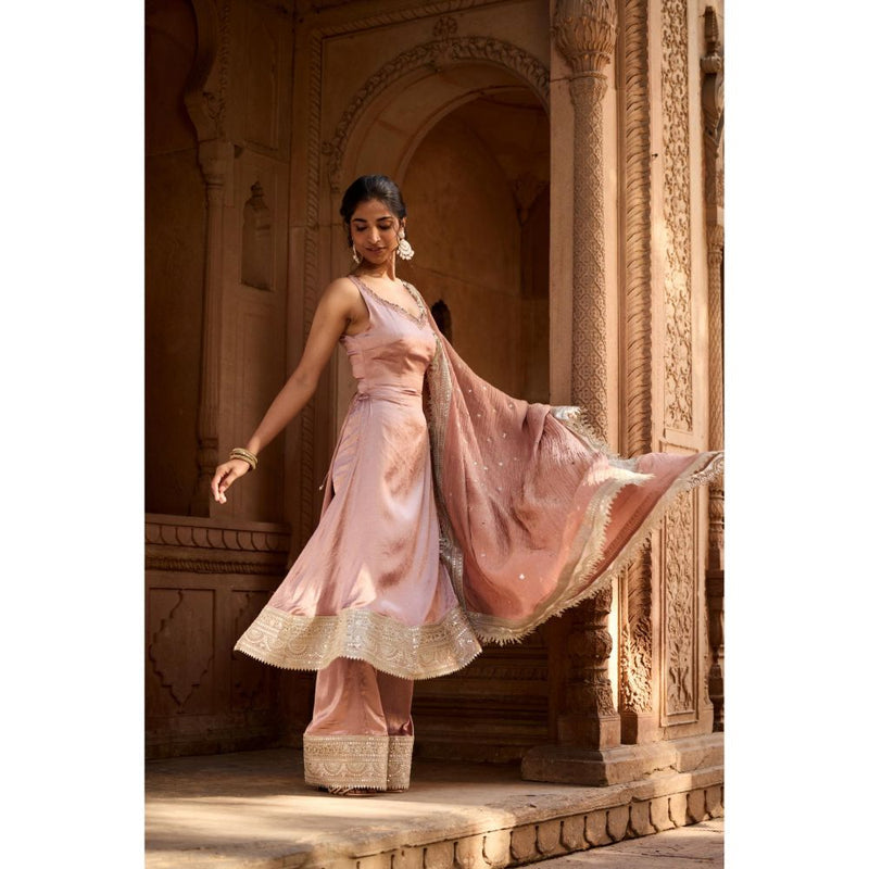 Saanjh by Lea Ati Pink Slit Kurta with Palazzo and Dupatta