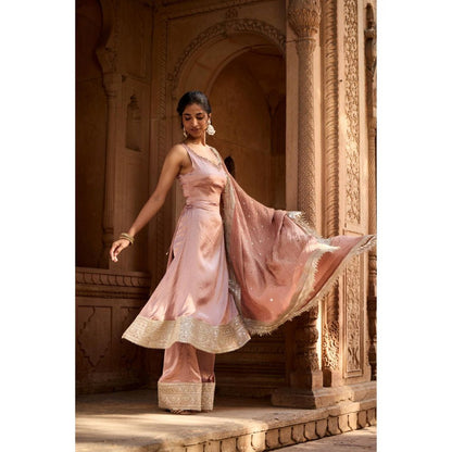 Saanjh by Lea Ati Pink Slit Kurta with Palazzo and Dupatta