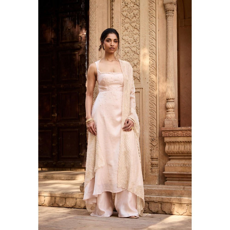 Saanjh by Lea Mihika Ivory Chanderi Kurta with Palazzo and Dupatta