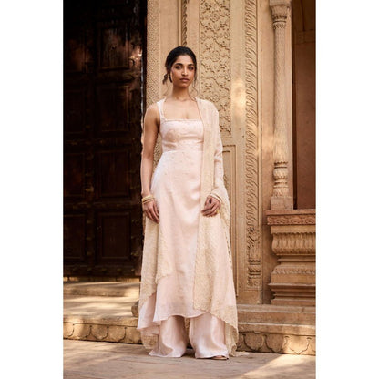 Saanjh by Lea Mihika Ivory Chanderi Kurta with Palazzo and Dupatta