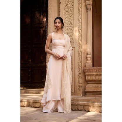 Saanjh by Lea Mihika Ivory Chanderi Kurta with Palazzo and Dupatta