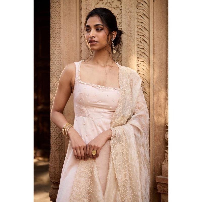 Saanjh by Lea Mihika Ivory Chanderi Kurta with Palazzo and Dupatta
