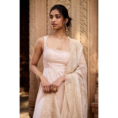 Saanjh by Lea Mihika Ivory Chanderi Kurta with Palazzo and Dupatta