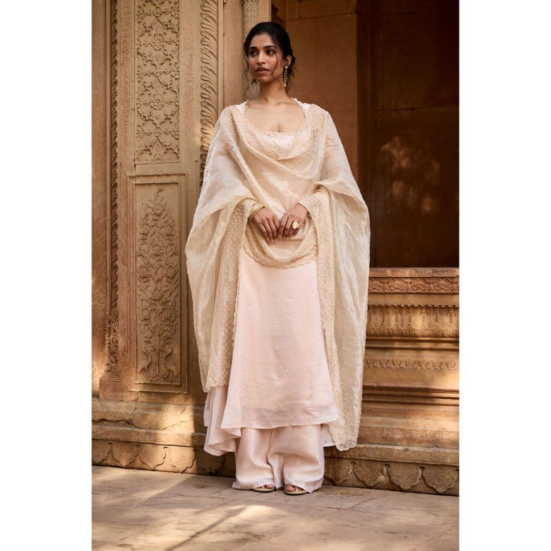 Saanjh by Lea Mihika Ivory Chanderi Kurta with Palazzo and Dupatta