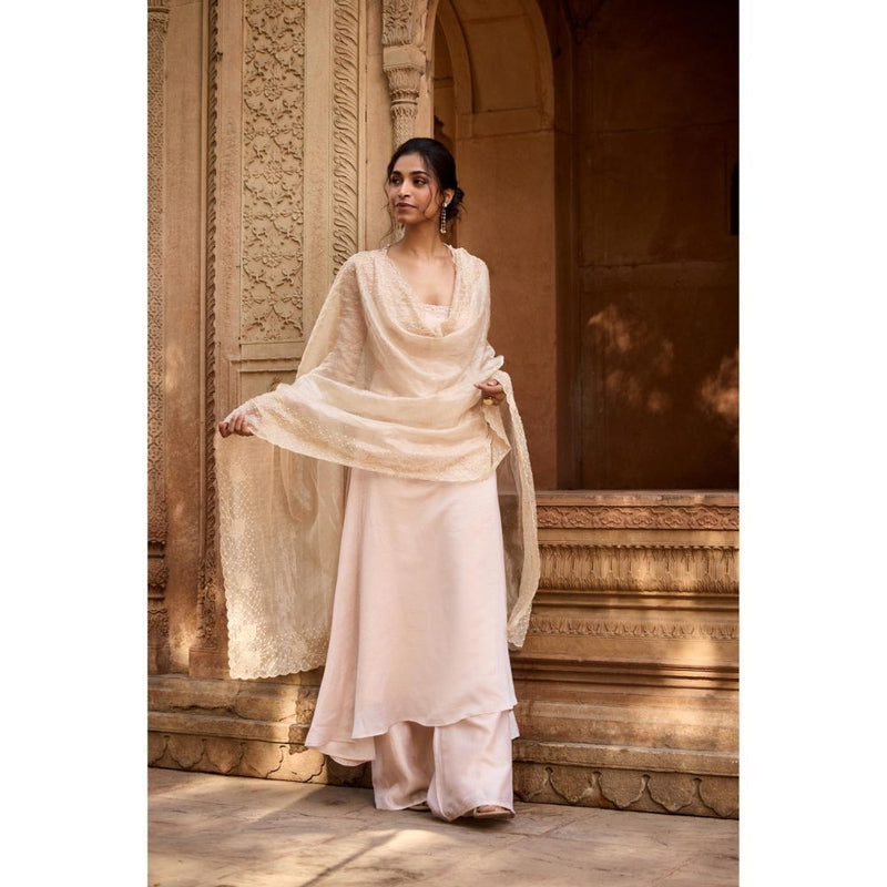 Saanjh by Lea Mihika Ivory Chanderi Kurta with Palazzo and Dupatta