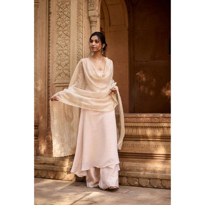 Saanjh by Lea Mihika Ivory Chanderi Kurta with Palazzo and Dupatta