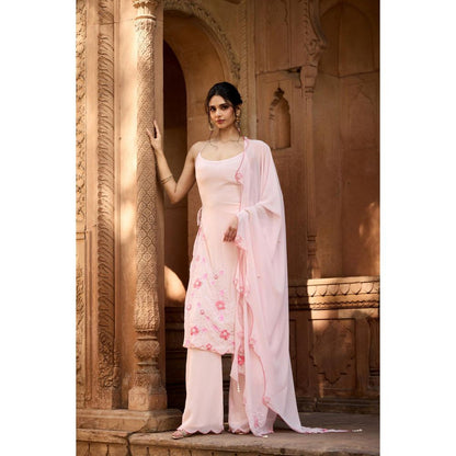 Saanjh by Lea Raaya Baby Pink Hand-Embroidered Kurta with Palazzo and Dupatta