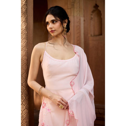Saanjh by Lea Raaya Baby Pink Hand-Embroidered Kurta with Palazzo and Dupatta