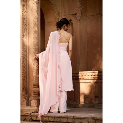 Saanjh by Lea Raaya Baby Pink Hand-Embroidered Kurta with Palazzo and Dupatta