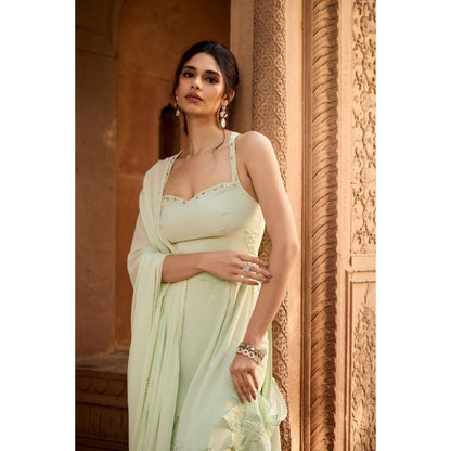 Saanjh by Lea Rati Pastel Green Georgette Straight Kurta with Pant and Dupatta