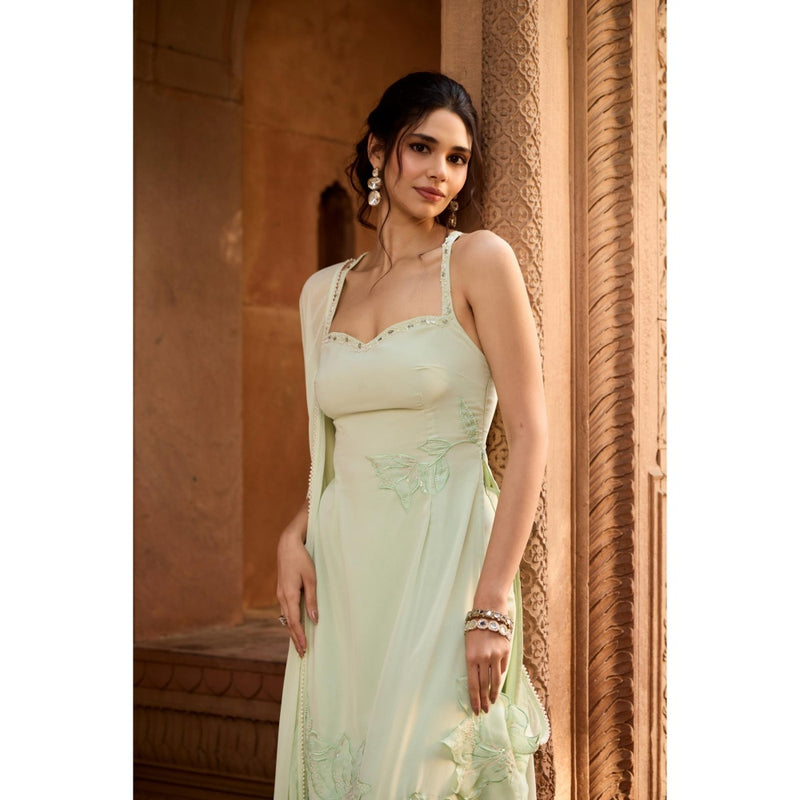 Saanjh by Lea Rati Pastel Green Georgette Straight Kurta with Pant and Dupatta