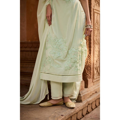 Saanjh by Lea Rati Pastel Green Georgette Straight Kurta with Pant and Dupatta