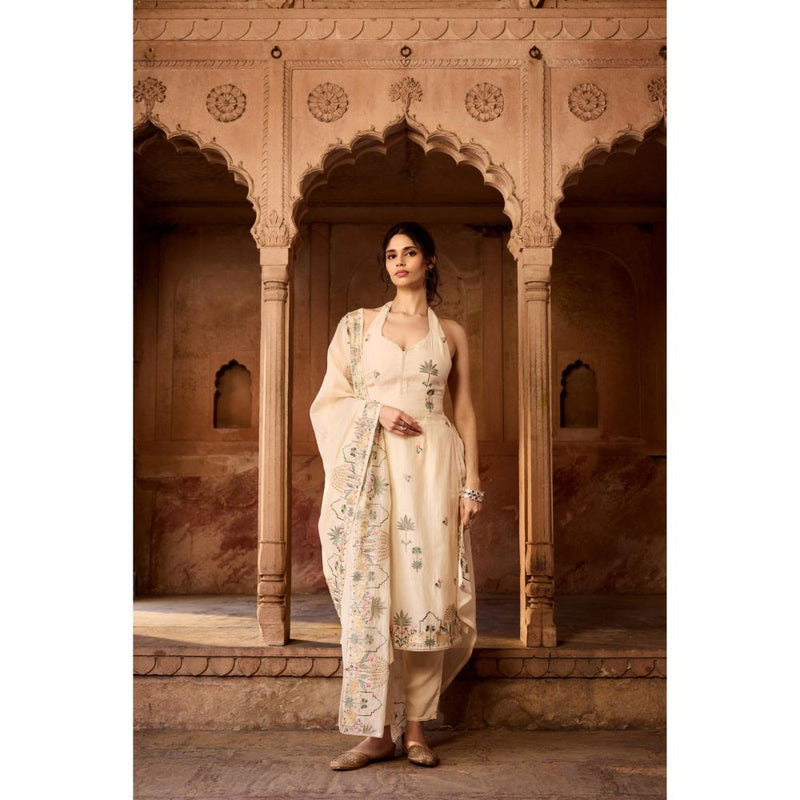 Saanjh by Lea Samriddhi Beige Embroidered Kurta with Pant and Dupatta