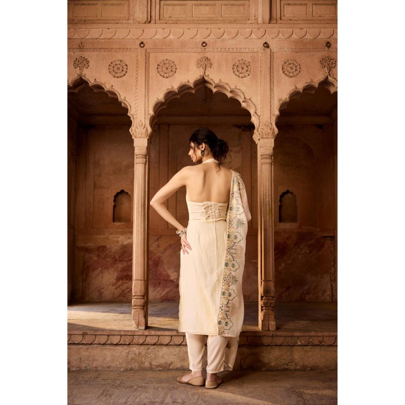 Saanjh by Lea Samriddhi Beige Embroidered Kurta with Pant and Dupatta