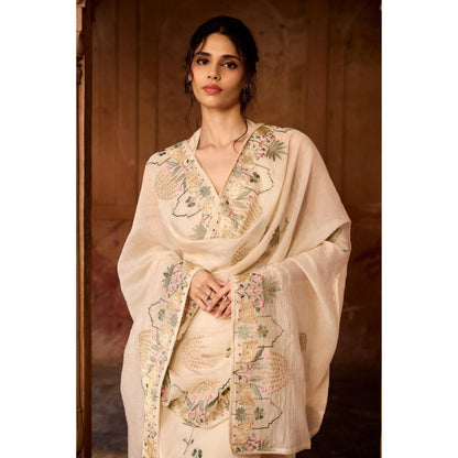 Saanjh by Lea Samriddhi Beige Embroidered Kurta with Pant and Dupatta