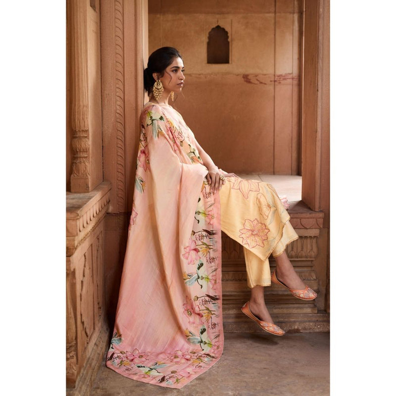 Saanjh by Lea Shahida Yellow and Blush Chanderi Kurta with Pant and Dupatta