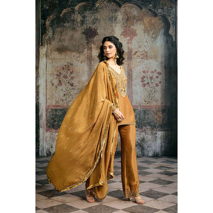 Saanjh by Lea Saima Gold Embroidered Kurta With Pant And Dupatta