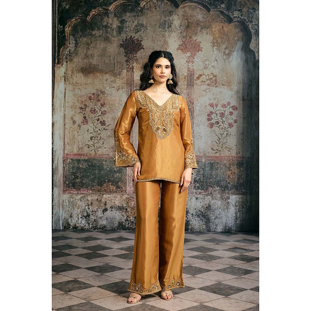 Saanjh by Lea Saima Gold Embroidered Kurta With Pant And Dupatta
