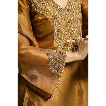 Saanjh by Lea Saima Gold Embroidered Kurta With Pant And Dupatta