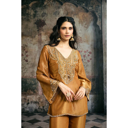 Saanjh by Lea Saima Gold Embroidered Kurta With Pant And Dupatta
