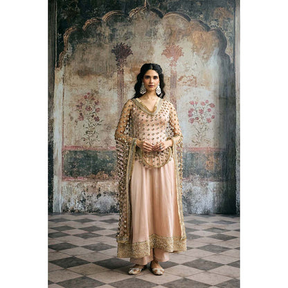 Saanjh by Lea Beige Ayinaat Raw Silk Anarkali With Pant And Dupatta