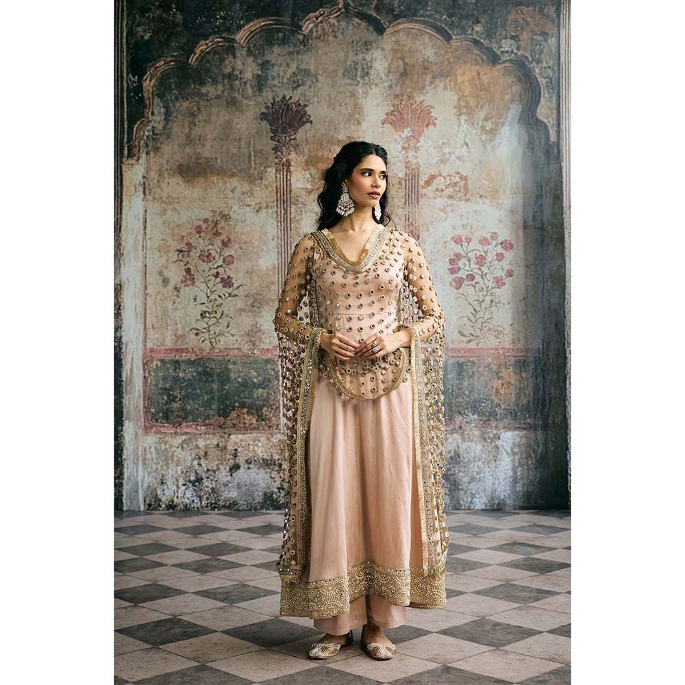 Saanjh by Lea Beige Ayinaat Raw Silk Anarkali With Pant And Dupatta