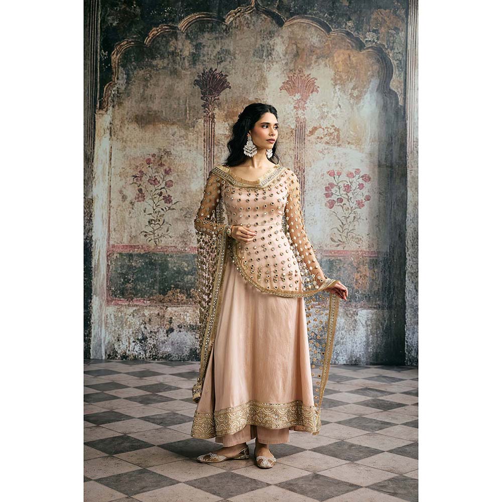 Saanjh by Lea Beige Ayinaat Raw Silk Anarkali With Pant And Dupatta