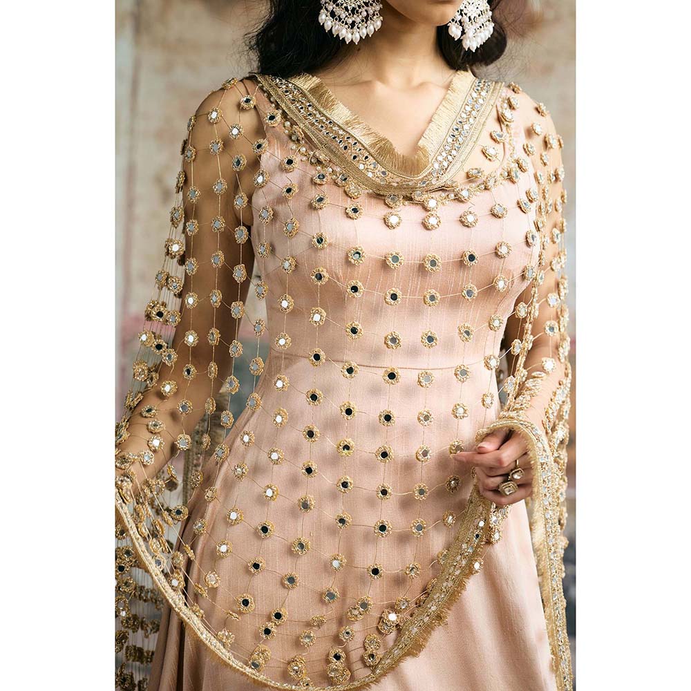 Saanjh by Lea Beige Ayinaat Raw Silk Anarkali With Pant And Dupatta