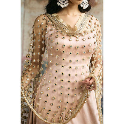 Saanjh by Lea Beige Ayinaat Raw Silk Anarkali With Pant And Dupatta