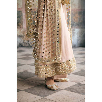 Saanjh by Lea Beige Ayinaat Raw Silk Anarkali With Pant And Dupatta