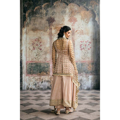 Saanjh by Lea Beige Ayinaat Raw Silk Anarkali With Pant And Dupatta