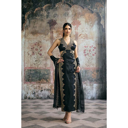 Saanjh by Lea Kaia Black Silk Embroidered Kurta With Pant And Dupatta
