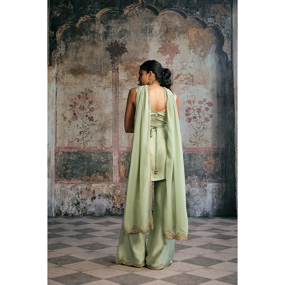 Saanjh by Lea Sameera Sage Green Hand Embroidered Sharara With Kurti And Dupatta