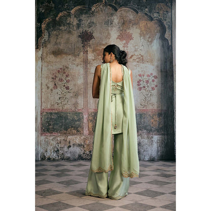 Saanjh by Lea Sameera Sage Green Hand Embroidered Sharara With Kurti And Dupatta