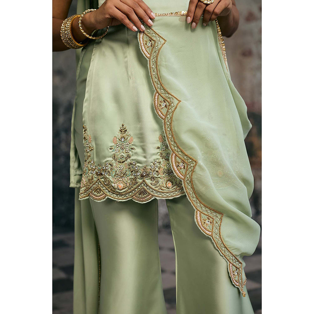 Saanjh by Lea Sameera Sage Green Hand Embroidered Sharara With Kurti And Dupatta