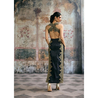 Saanjh by Lea Kaia Black and Gold Silk Embroidered Kurta with Pant and Dupatta