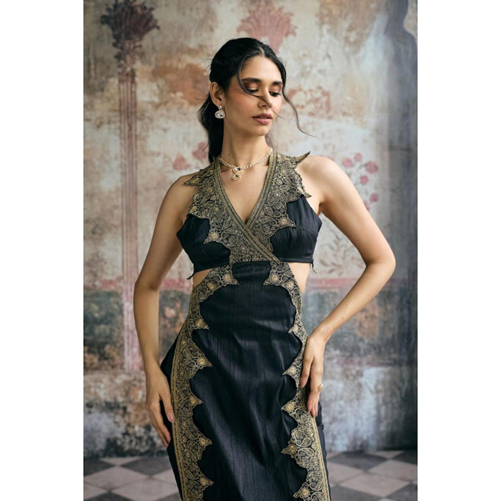 Saanjh by Lea Kaia Black and Gold Silk Embroidered Kurta with Pant and Dupatta
