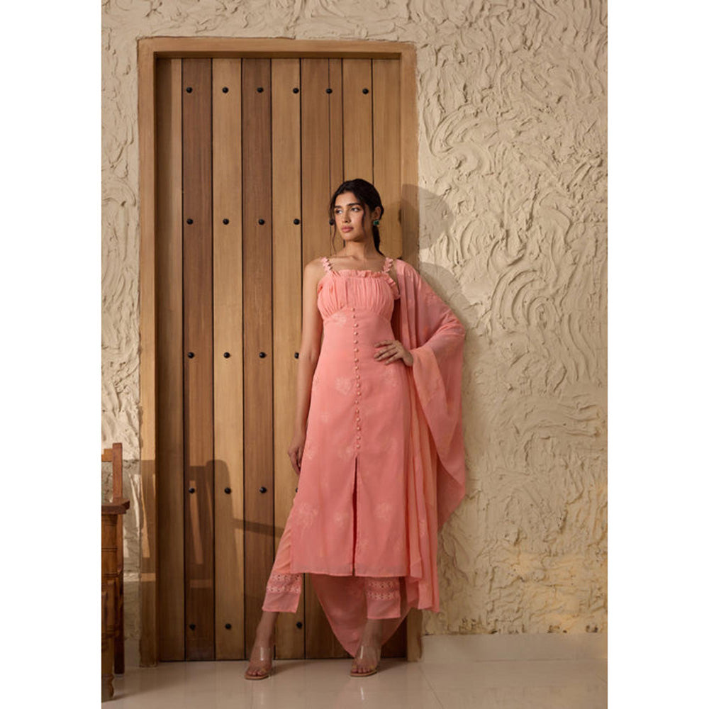 Saanjh by Lea Women Georgette Pink Kurta with Pant and Dupatta