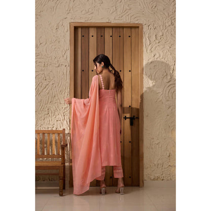 Saanjh by Lea Women Georgette Pink Kurta with Pant and Dupatta
