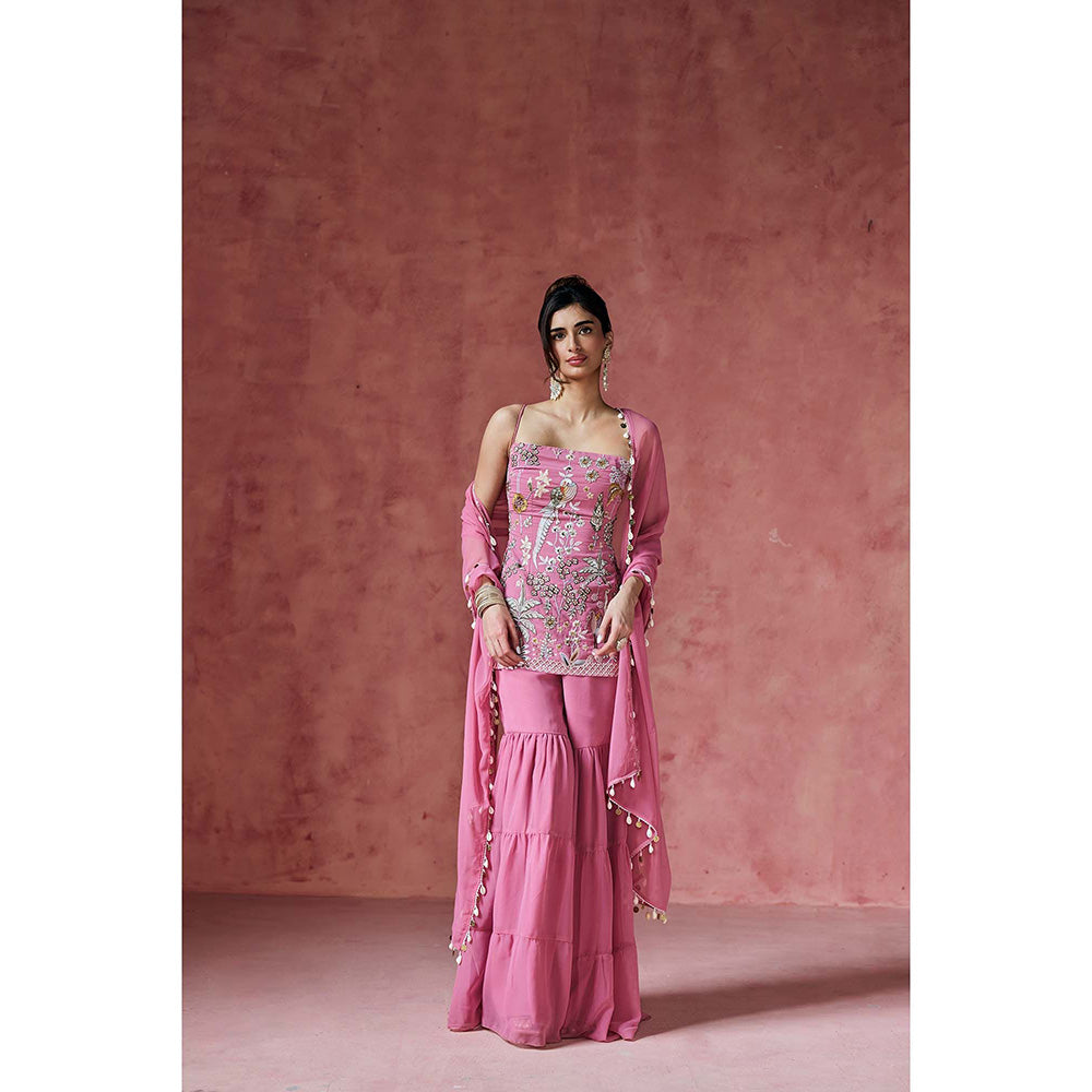 Saanjh by Lea Pink Falak Embroidered Kurti with Sharara & Dupatta