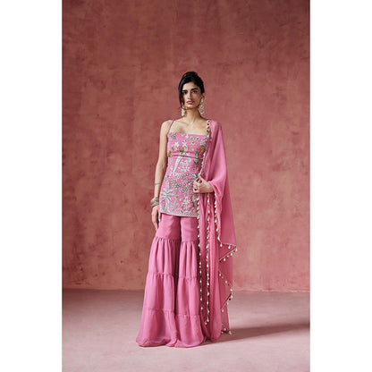 Saanjh by Lea Pink Falak Embroidered Kurti with Sharara & Dupatta