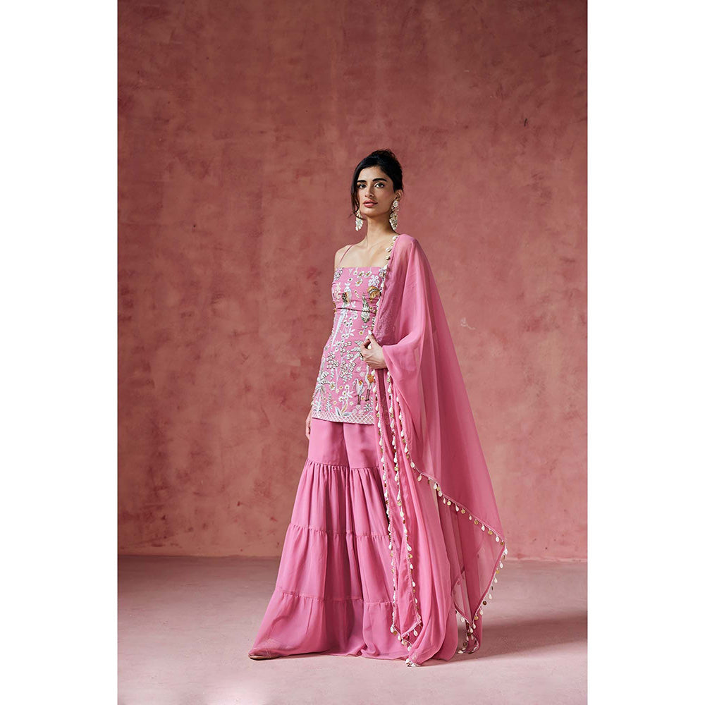Saanjh by Lea Pink Falak Embroidered Kurti with Sharara & Dupatta