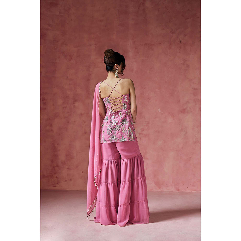 Saanjh by Lea Pink Falak Embroidered Kurti with Sharara & Dupatta