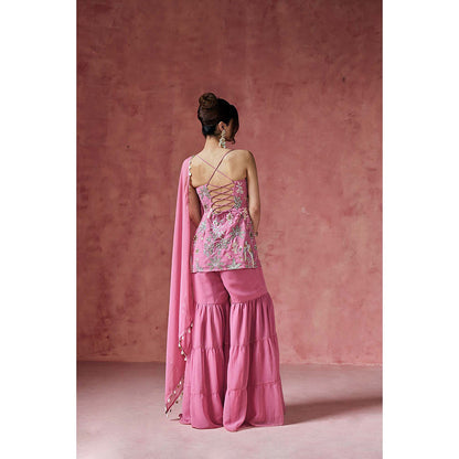 Saanjh by Lea Pink Falak Embroidered Kurti with Sharara & Dupatta