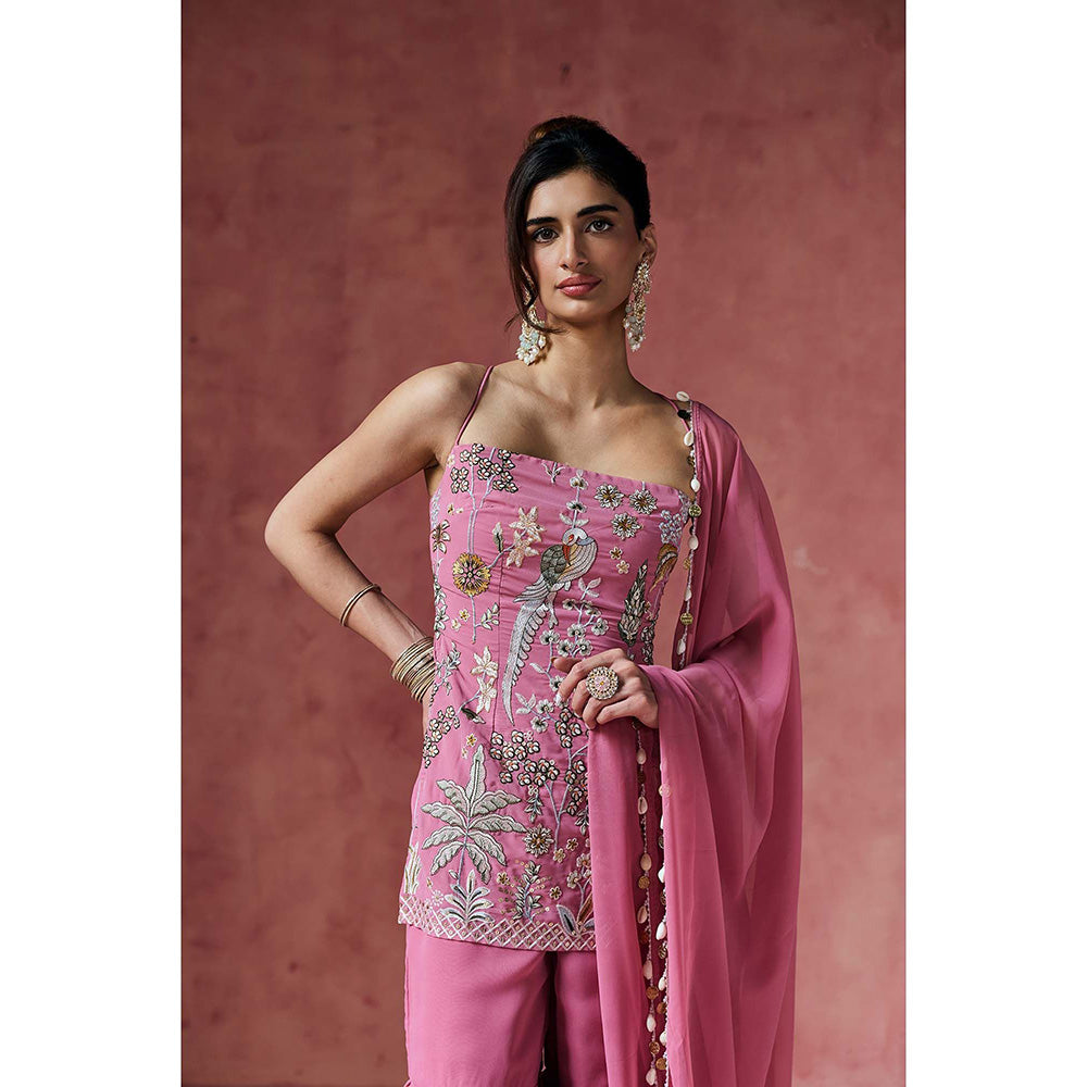 Saanjh by Lea Pink Falak Embroidered Kurti with Sharara & Dupatta