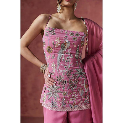Saanjh by Lea Pink Falak Embroidered Kurti with Sharara & Dupatta