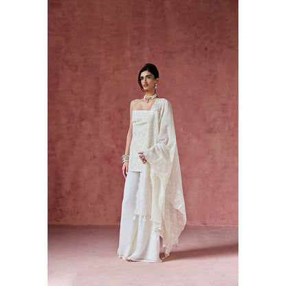Saanjh by Lea Dove Ivory Embroidered Kurti with Palazzo & Dupatta