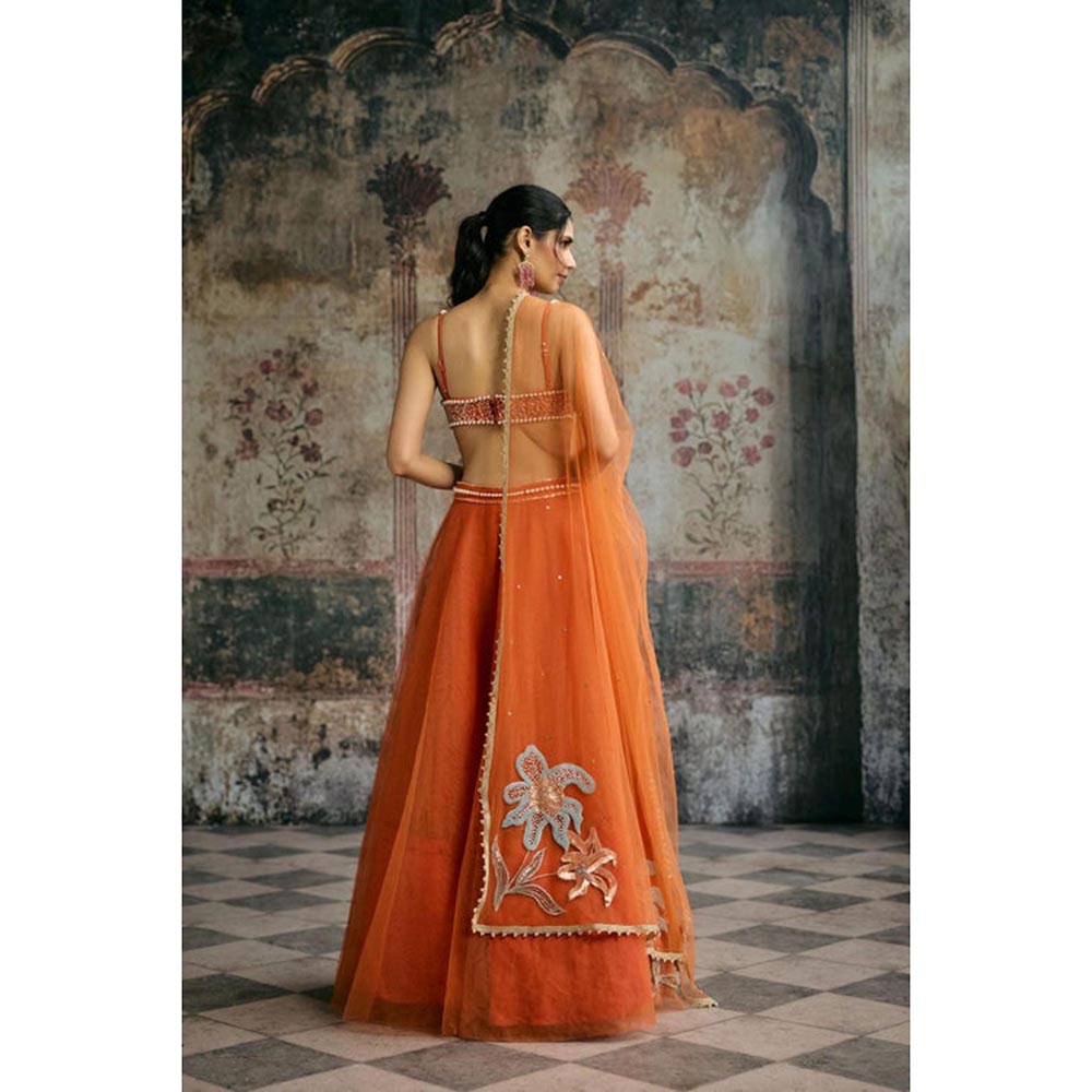 Saanjh by Lea Sahana Orange Hand Embroidered Blouse