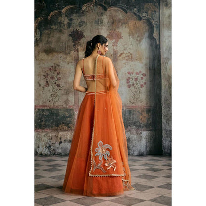 Saanjh by Lea Sahana Orange Hand Embroidered Blouse