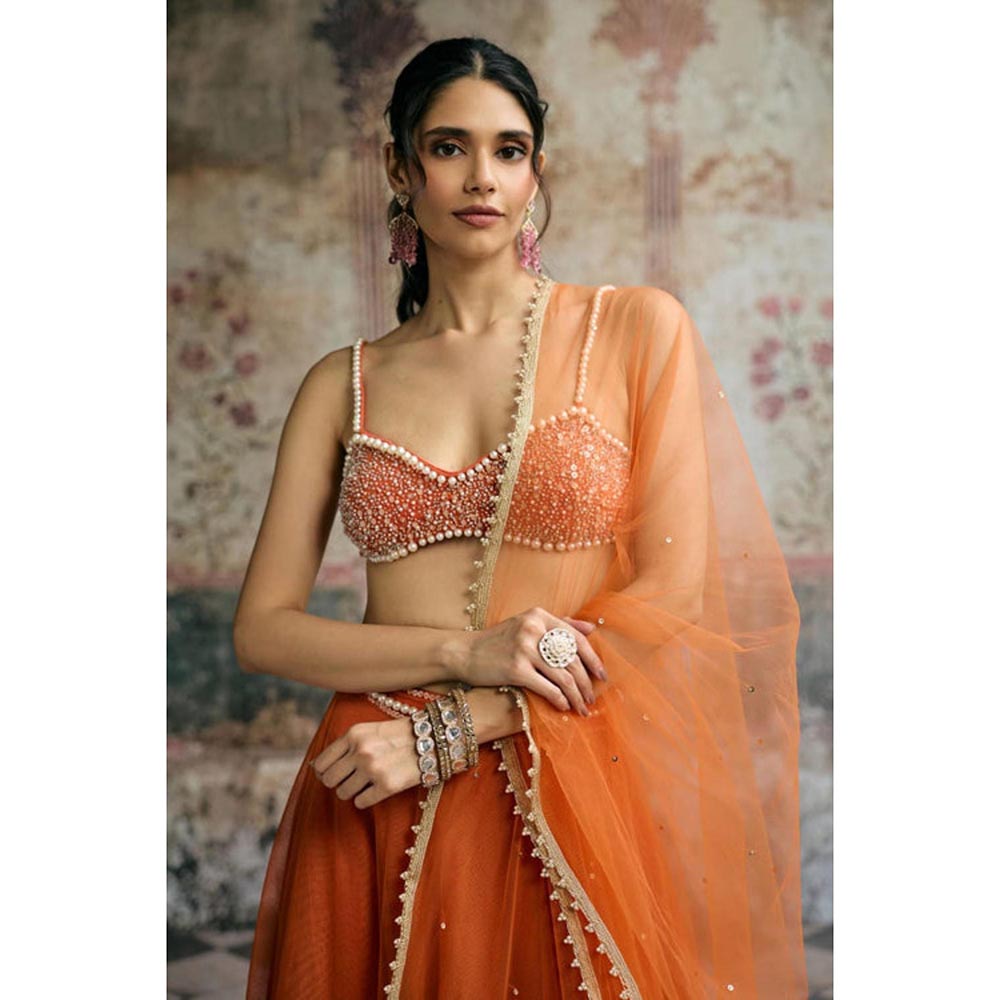 Saanjh by Lea Sahana Orange Hand Embroidered Blouse